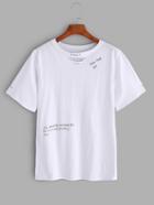 Romwe White Sentence Print Ripped T-shirt