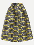 Romwe Vertical Striped Banana Print Flare Skirt