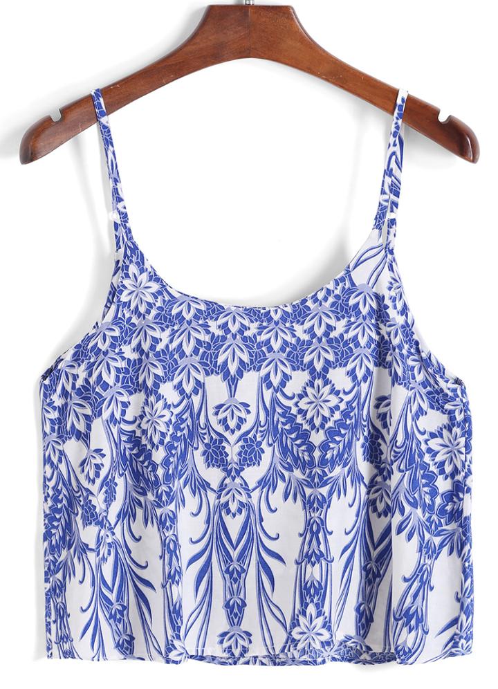 Romwe Spaghetti Strap Flower Print Cami Top