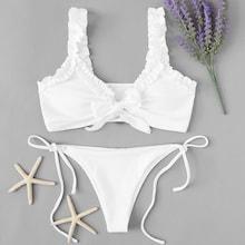 Romwe Tie Side Frill Trim Bikini Set