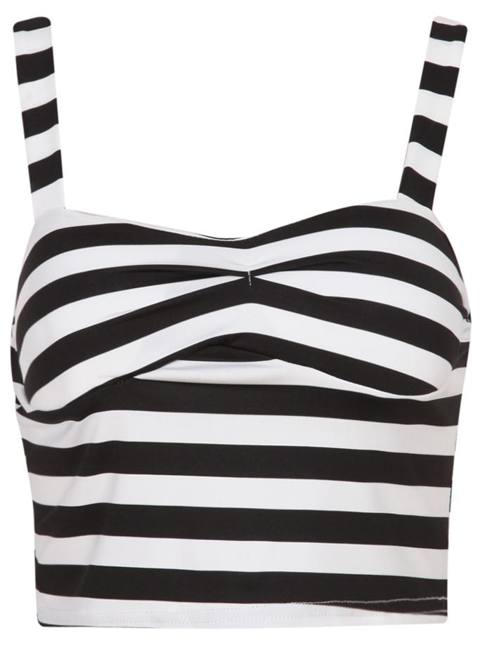 Romwe Spaghetti Strap Striped Crop Vest