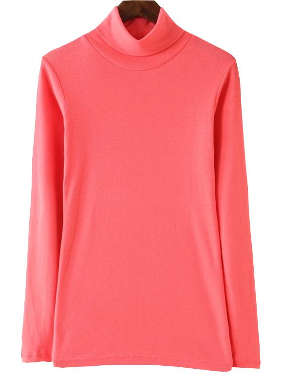 Romwe Turtleneck Long Sleeve Melon T-shirt