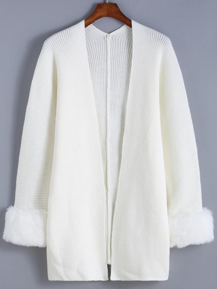 Romwe Open Front Faux Fur Cuff Coat