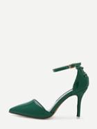 Romwe Green Pointed Out Ankle Strap Pumps