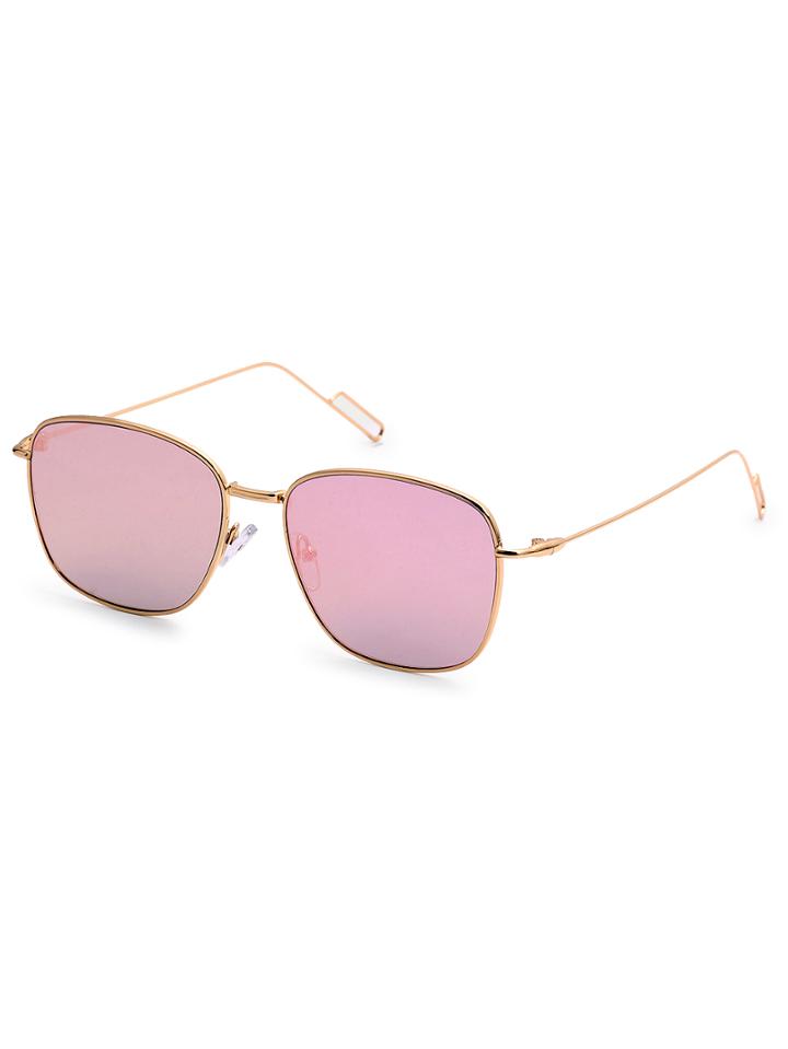 Romwe Gold Metal Frame Pink Lens Sunglasses