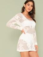 Romwe Lace Up Net Cover Up