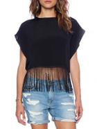 Romwe Fringe Chiffon Black Shirt