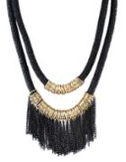 Romwe New Design Black Two Layers Net Chain Women Tassel Necklace