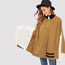 Romwe Contrast Panel Poncho Coat