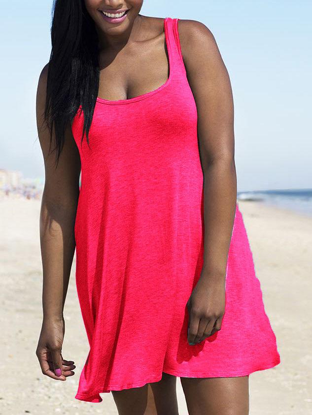 Romwe Hot Pink Scoop Neck Sleeveless Casual Dress
