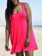 Romwe Hot Pink Scoop Neck Sleeveless Casual Dress