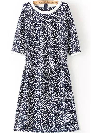 Romwe Half Sleeve Porcelain Print Dress