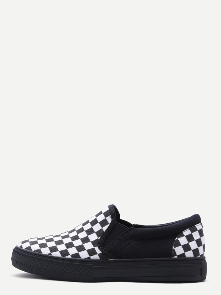 Romwe Black Damier Design Rubber Sole Low Top Sneaker