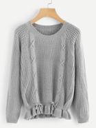 Romwe Frill Hem Lace Up Textured Knit Sweater
