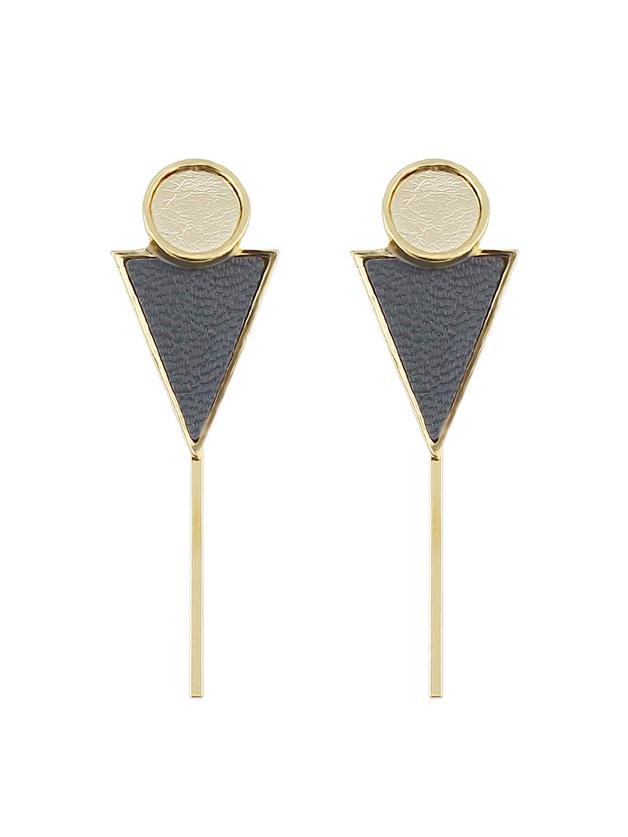 Romwe Gray Color Triangle Shape Pu Leather Hanging Stud Earrings