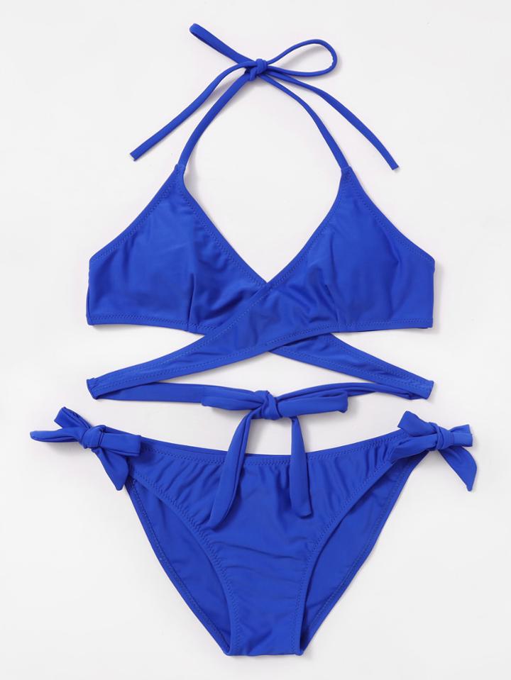Romwe Tie Side Wrap Bikini Set