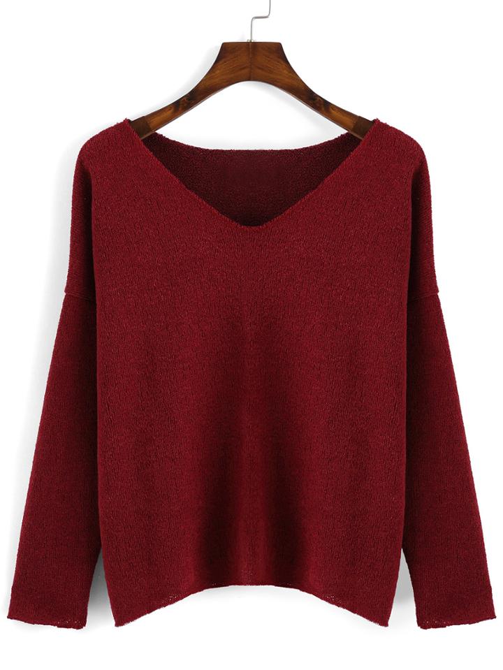 Romwe V Neck Red Sweater