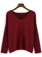 Romwe V Neck Red Sweater