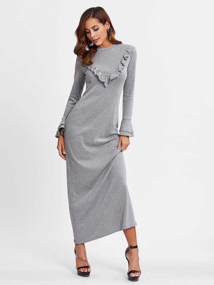 Romwe Frilled Detail Tiered Bell Sleeve Tee Dress