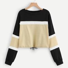 Romwe Cut And Sew Drawstring Hem Sweatshirt