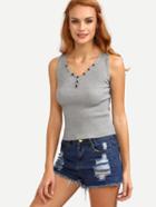 Romwe Buttoned Front Ribbed Tank Top - Grey