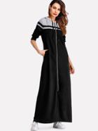 Romwe Color Block Zip Up Long Coat