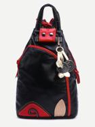 Romwe Black Contrast Patch Lovely Charm Detail Double Handle Backpack