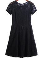 Romwe With Zipper Lace Hollow Pleated Black Dress