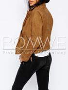 Romwe Brown Long Sleeve Lapel Zipper Jacket