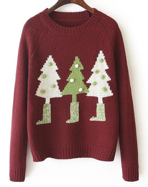 Romwe Christmas Tree Twisted Ball Red Sweater