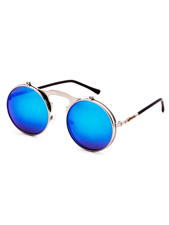 Romwe Silver Frame Blue Round Lens Sunglasses