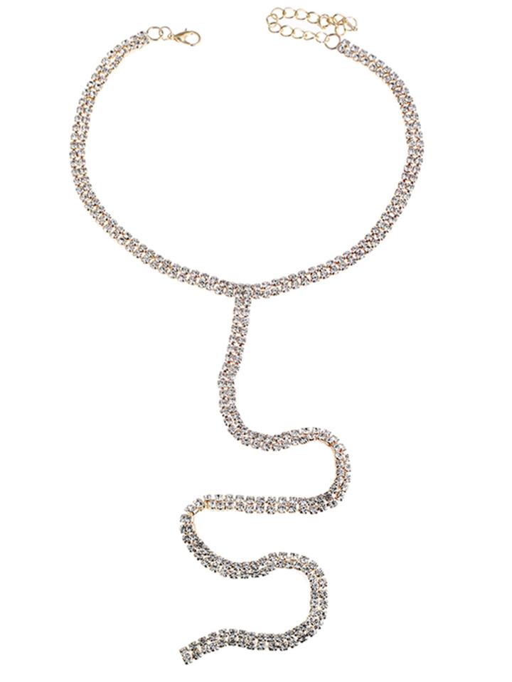 Romwe Double Row Rhinestone Y Choker