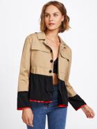 Romwe Contrast Cuff And Hem Hidden Placket Jacket