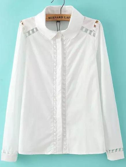 Romwe Lapel Crochet Hollow Blouse