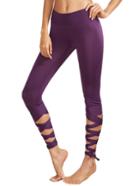 Romwe Purple Wide Waistband Tie Up Leggings