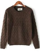 Romwe High Low Slit Brown Sweater