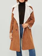Romwe Camel Faux Shearling Double Breasted Coat