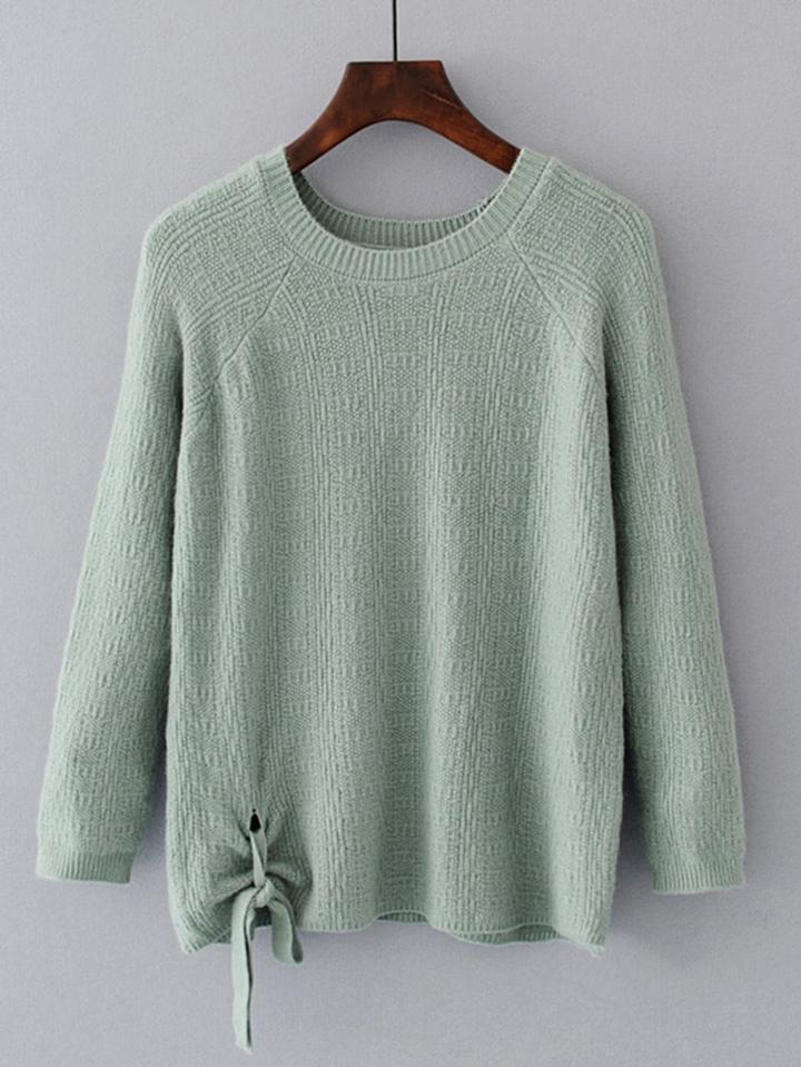 Romwe Knotted Detail Raglan Sleeve Knitwear