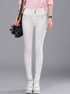 Romwe Single Breasted Zipper Slim White Pant