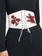 Romwe Lace Up Embroidered Rose Corset