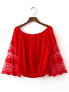 Romwe Red Bell Sleeve Off The Shoulder Smock Blouse