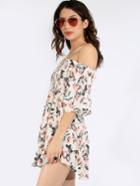 Romwe Multicolor Off The Shoulder Flower Print Shift Dress