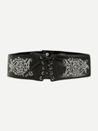 Romwe Lace Up Embroidery Belt