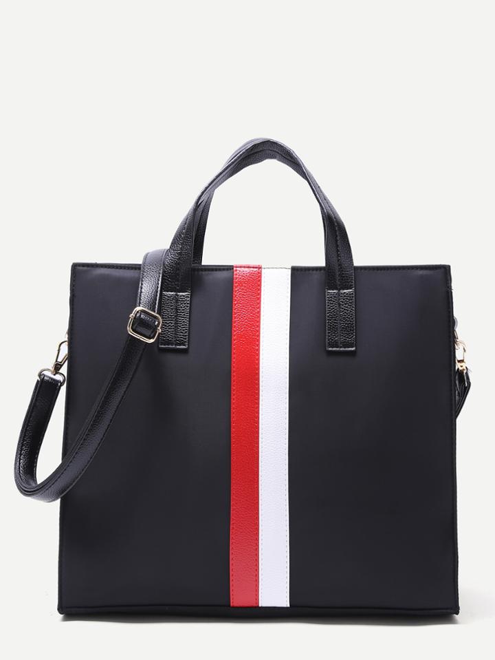 Romwe Black Nylon Strap Embellished  Tote Bag With Shoulder Strap
