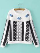 Romwe Polka Dot Embroidered Sweatshirt