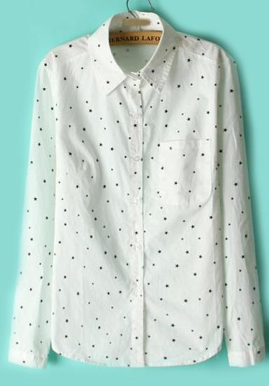 Romwe Stars Print Pocket Blouse
