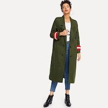 Romwe Striped Panel Sleeve Double Breasted Outerwear