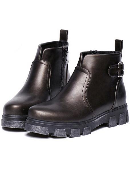Romwe Bronze-coloured Zipper Side Buckle Strap Boots