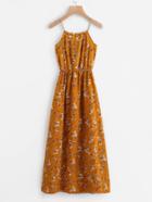 Romwe Calico Print Faux Pearl Detail Cami Dress