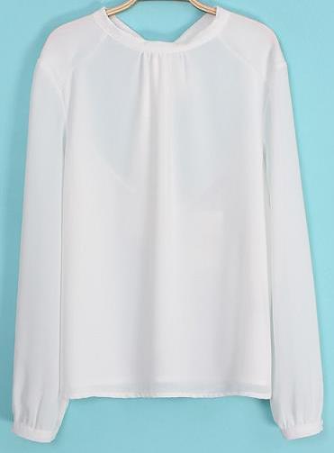 Romwe Backless Loose Chiffon White Blouse